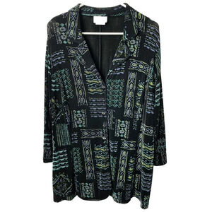 The Travel Collection Slinky Button Up Blouse Sz 1X Mixed Pattern Sheer Stretch